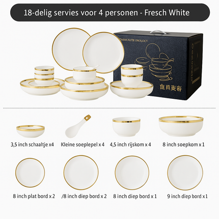 Luxe  9-delige tot 26-delige Porseleinen Servieset – Wit met goud  Rand, Moderne Elegantie voor Dineren