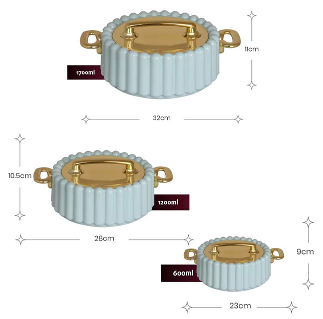 Luxe Thermo Casserole Dubbelwandig – Warm & Koud Houder – Extra Diep – Food Grade – Bruin met Gouden Details