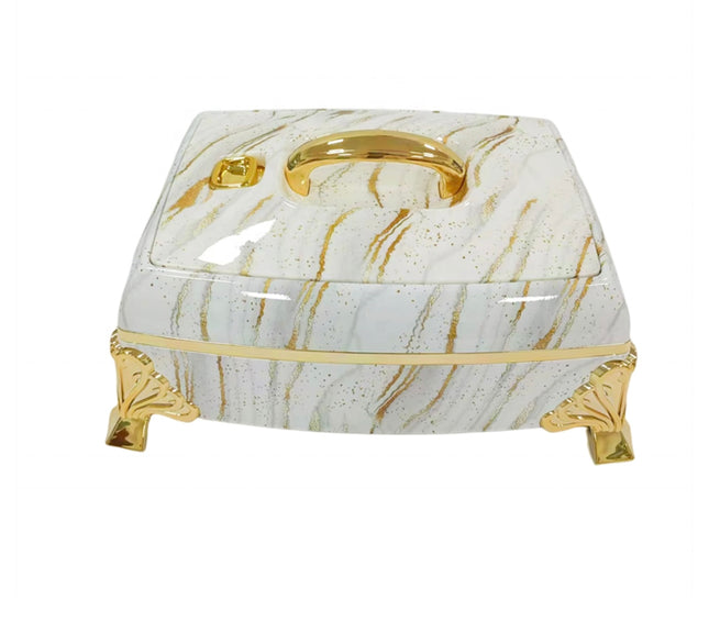 Luxe Marmerlook Hotpot – Warmhoud Kom met Gouden Handvat – 3L