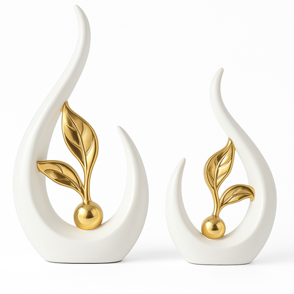 Luxe Decoratiebeeld Set – Wit & Goud (2-delig)