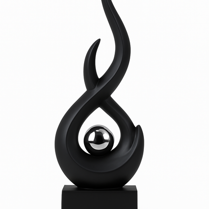Modern Abstract Sculptuur – Zwart/Wit – Decoratief Beeld met Vlamvorm