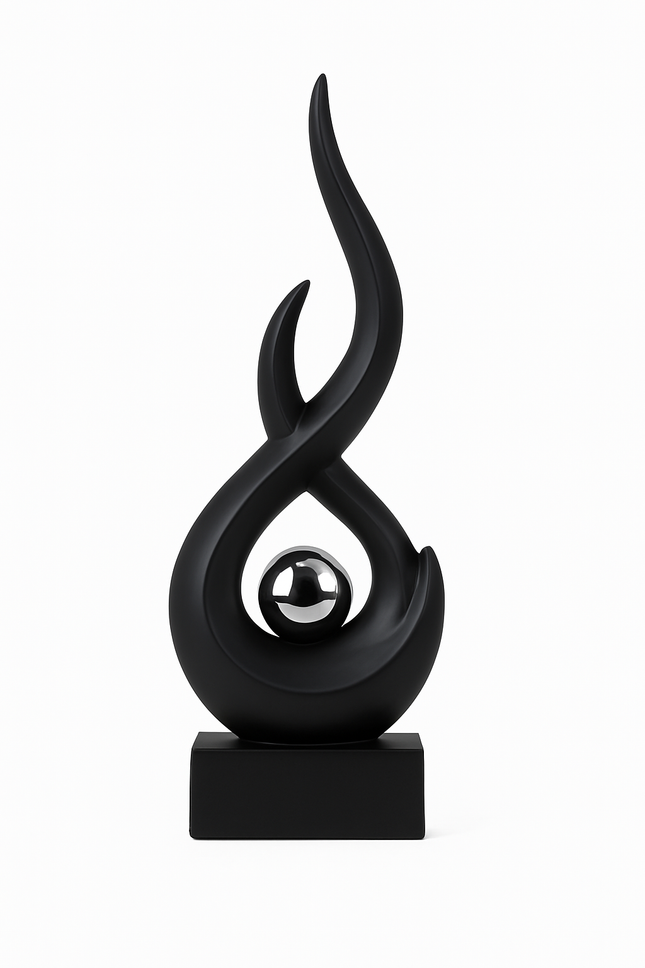 Modern Abstract Sculptuur – Zwart/Wit – Decoratief Beeld met Vlamvorm