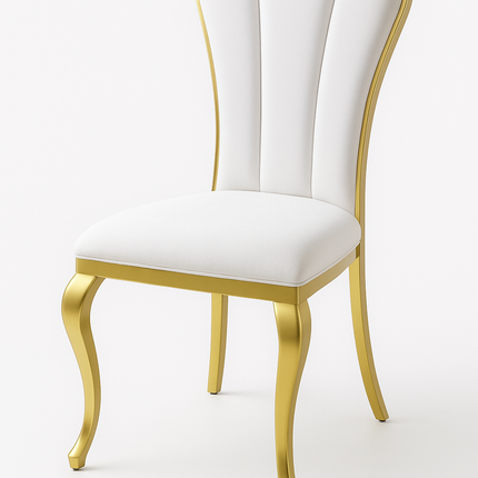 Luxe Design Eetkamerstoel met Gouden Accenten – Wit Fluweel