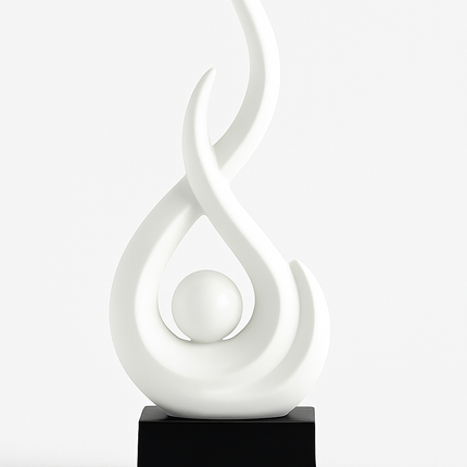 Modern Abstract Sculptuur – Zwart/Wit – Decoratief Beeld met Vlamvorm