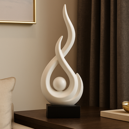 Modern Abstract Sculptuur – Zwart/Wit – Decoratief Beeld met Vlamvorm