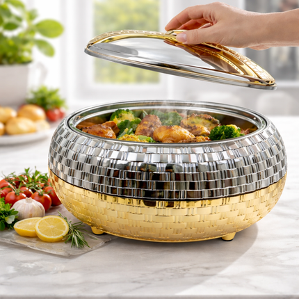 Luxe Thermo Serveerschaal 4L-5L 6L– Dubbelwandige Isolatie – Warm & Koud Houder – RVS & Goud Design – Met Deksel