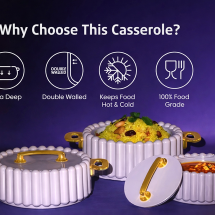 Luxe Thermo Casserole Dubbelwandig – Warm & Koud Houder – Extra Diep – Food Grade – Bruin met Gouden Details