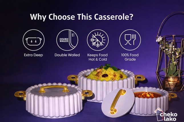 Luxe Thermo Casserole Dubbelwandig – Warm & Koud Houder – Extra Diep – Food Grade – Bruin met Gouden Details
