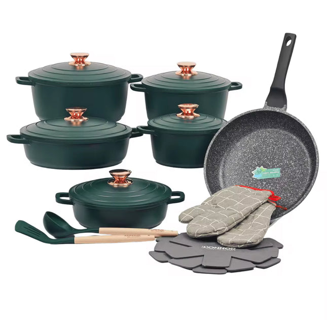 Groene DONNOR Classic Series – 18-delige Luxe Pannenset | Geschikt voor Inductie, Gas, Keramisch & Elektrisch