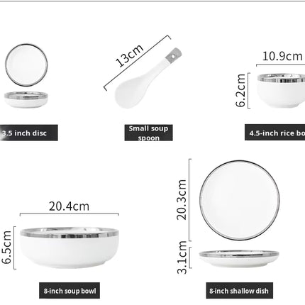 Luxe  9-delige tot 32-delige Porseleinen Servieset – Wit met Zilveren Rand, Moderne Elegantie voor Dineren