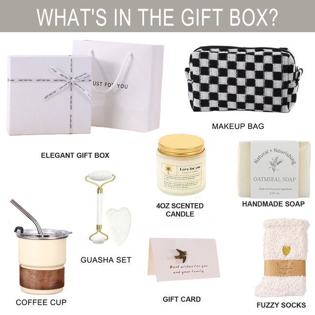 Luxe Zelfzorg Cadeaubox Neutraal – Wellness Giftset met Geurkaars, Oatmeal Zeep, Jade Roller & Thermobeker