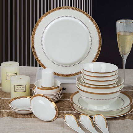 Luxe 58-delige Bone China Servieset – Moderne Europese Stijl Porselein met Schalen, Borden & Accessoires