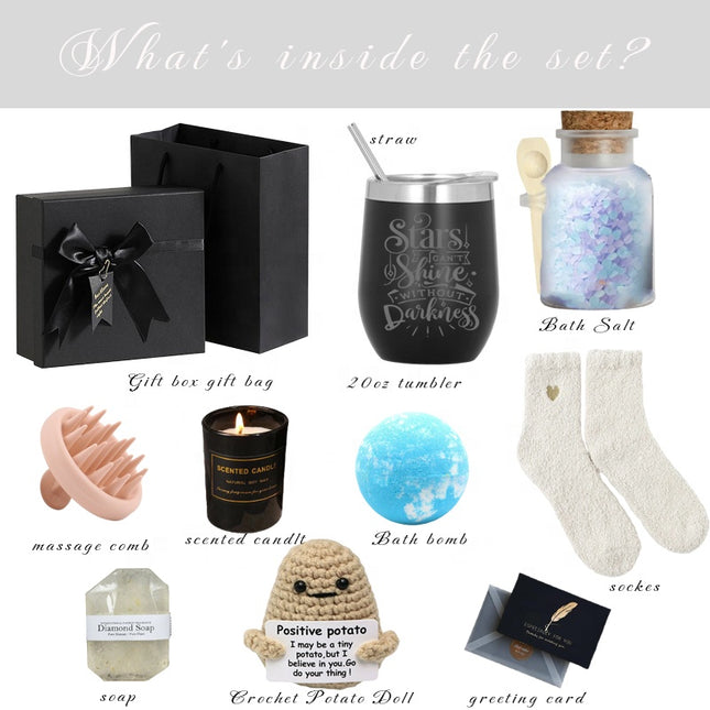 Luxe Zelfzorg Cadeaubox – Wellness Giftset met Geurkaars, Positive Potato, Diamant Zeep & Thermobeker