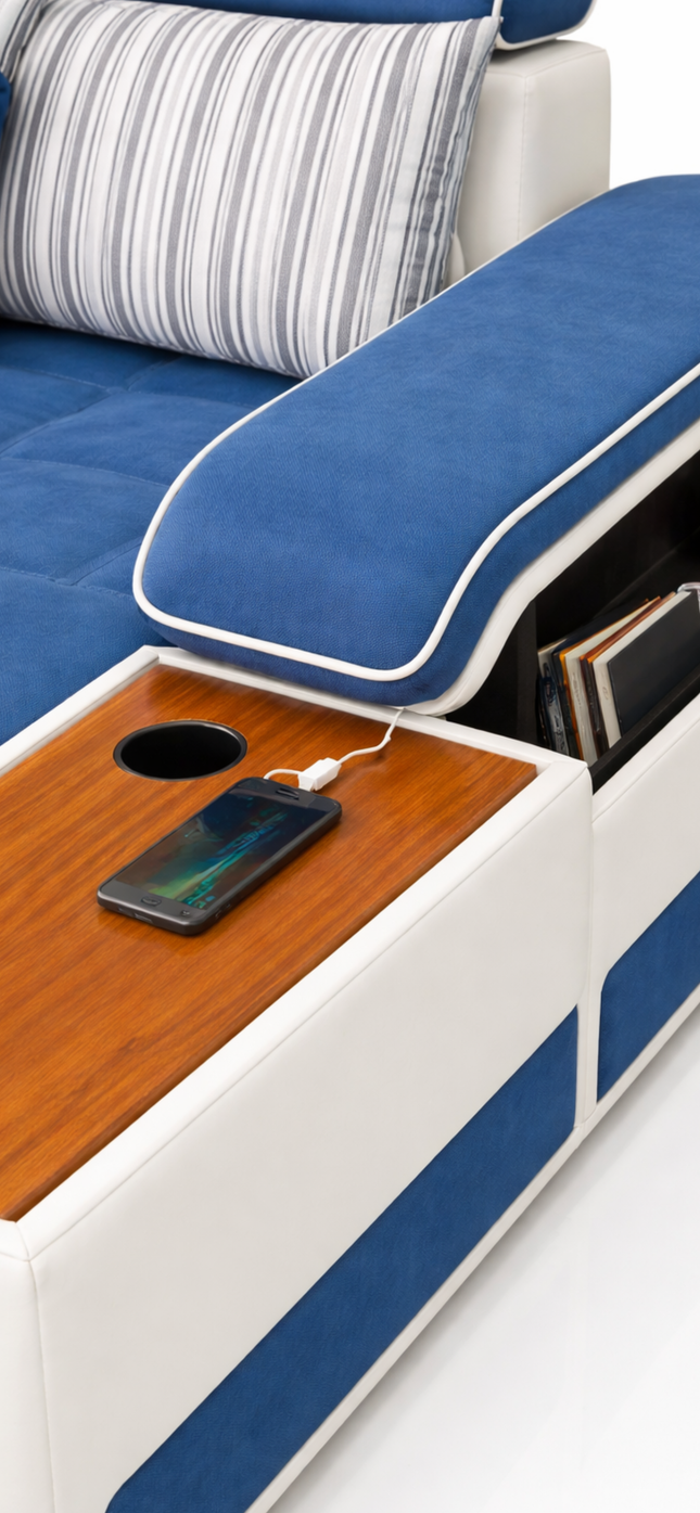 Moderne Luxe Hoekbank met USB, Bluetooth, Vingerafdrukslot & Opbergruimte – Modulaire Designbank in L-vorm
