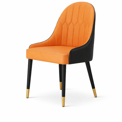Moderne Eetkamerstoel Oranje/Zwart – Luxe Design Stoel met Gouden Poten