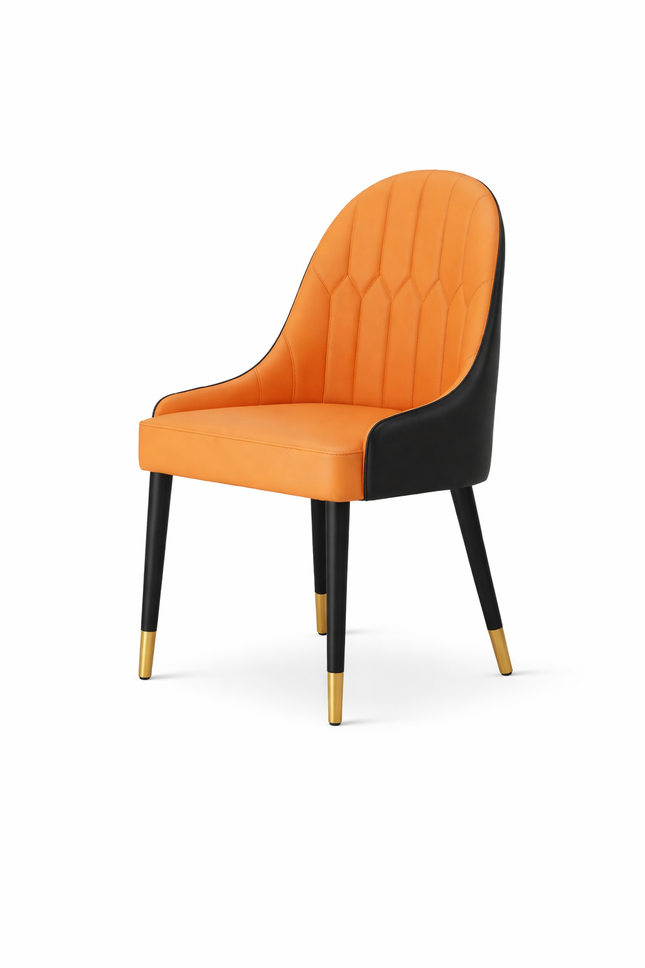 Moderne Eetkamerstoel Oranje/Zwart – Luxe Design Stoel met Gouden Poten