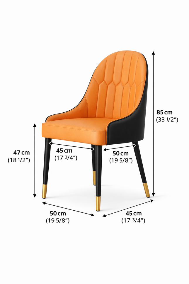 Moderne Eetkamerstoel Oranje/Zwart – Luxe Design Stoel met Gouden Poten