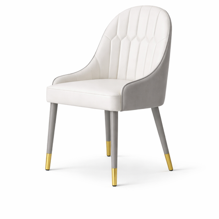 Moderne Eetkamerstoel Wit/Grijs – Luxe Design Stoel met Gouden Pote