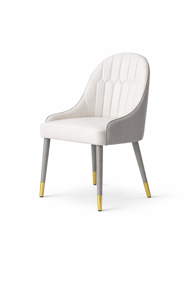 Moderne Eetkamerstoel Wit/Grijs – Luxe Design Stoel met Gouden Pote