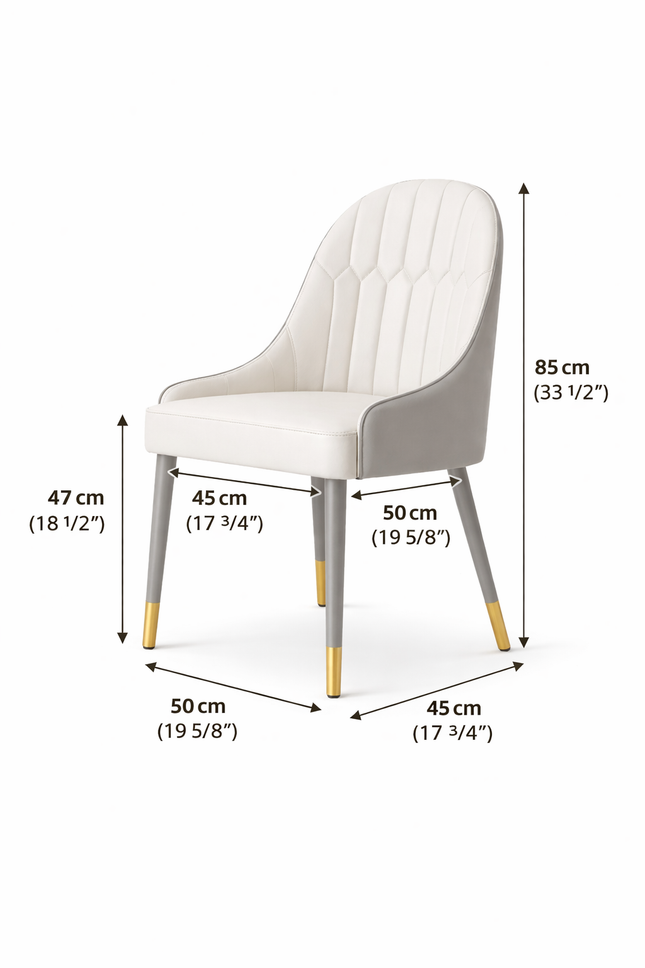Moderne Eetkamerstoel Wit/Grijs – Luxe Design Stoel met Gouden Pote