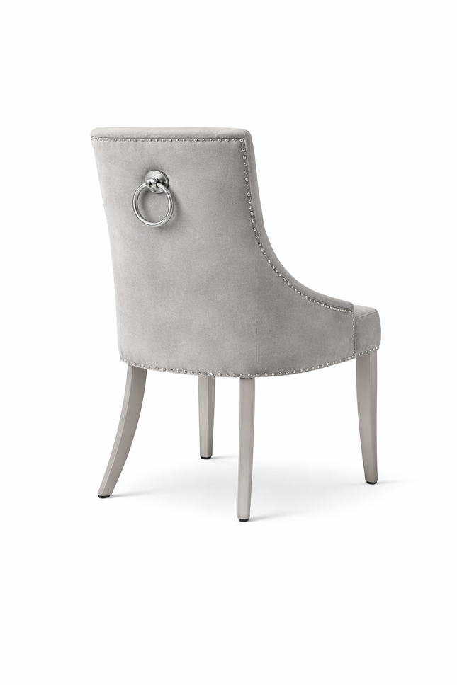 Luxe Velvet Eetkamerstoel Grijs – Gecapitonneerd Design