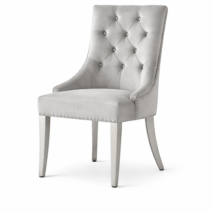 Luxe Velvet Eetkamerstoel Grijs – Gecapitonneerd Design