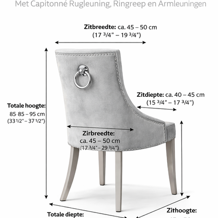 Luxe Velvet Eetkamerstoel Grijs – Gecapitonneerd Design