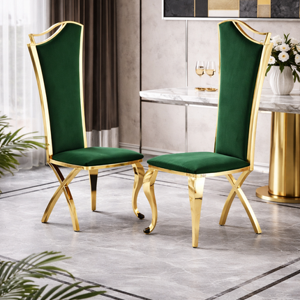 Luxe Eetkamerstoel Groen Velvet Design Stoel met Gouden Fram
