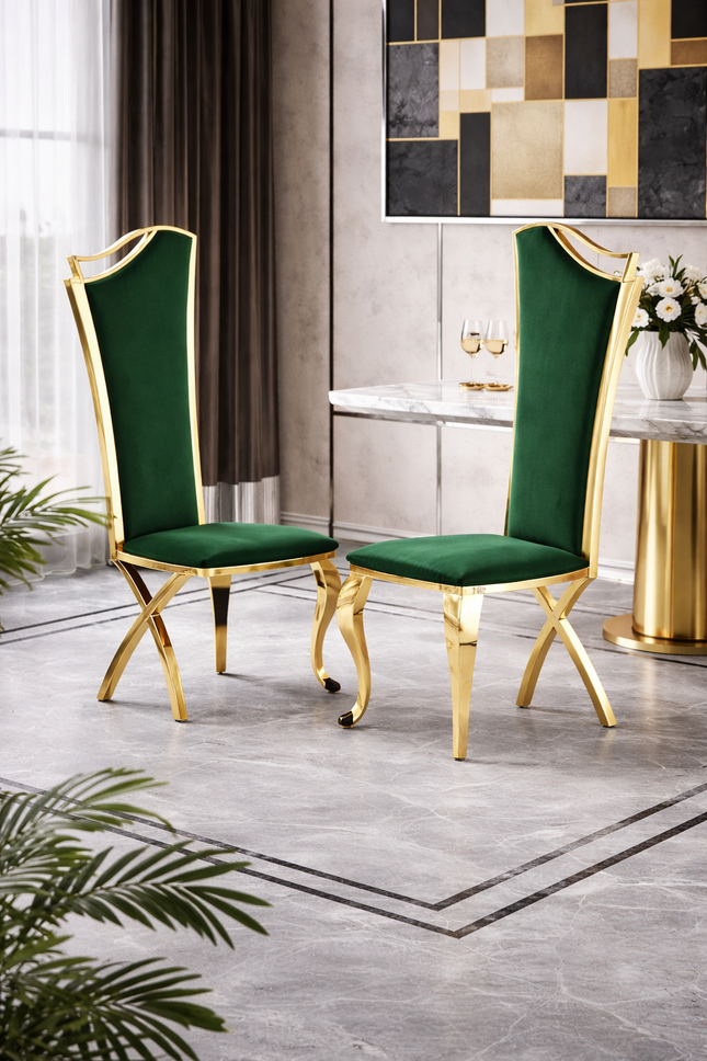 Luxe Eetkamerstoel Groen Velvet Design Stoel met Gouden Fram