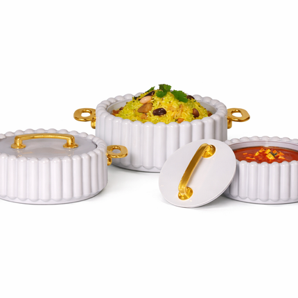 Luxe Thermo Casserole Dubbelwandig – Warm & Koud Houder – Extra Diep – Food Grade – Bruin met Gouden Details