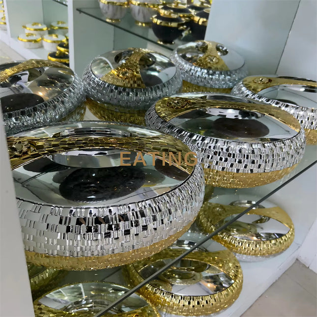 3 Sets Luxe gouden Hotpot Warmhoud Kom met Deksel – 4L –5L-6L Stijlvolle Serveerschaal