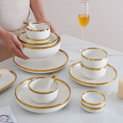 Luxe  9-delige tot 26-delige Porseleinen Servieset – Wit met goud  Rand, Moderne Elegantie voor Dineren