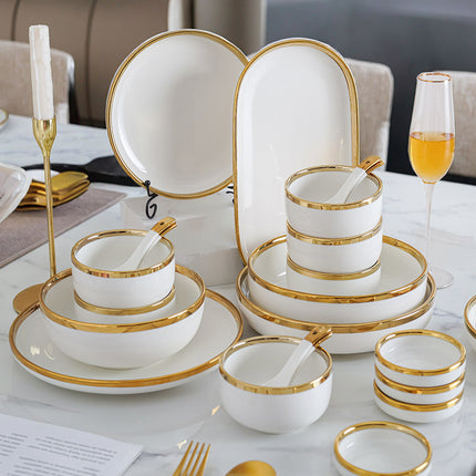 Luxe  9-delige tot 26-delige Porseleinen Servieset – Wit met goud  Rand, Moderne Elegantie voor Dineren
