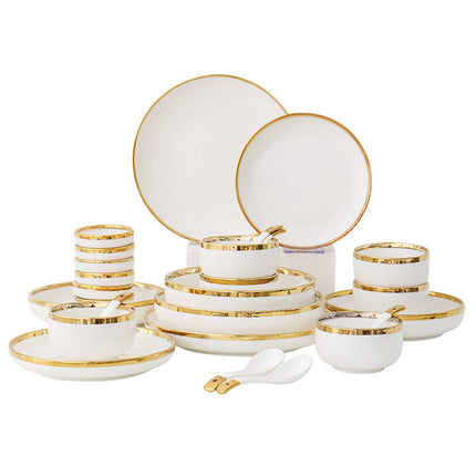 Luxe  9-delige tot 26-delige Porseleinen Servieset – Wit met goud  Rand, Moderne Elegantie voor Dineren