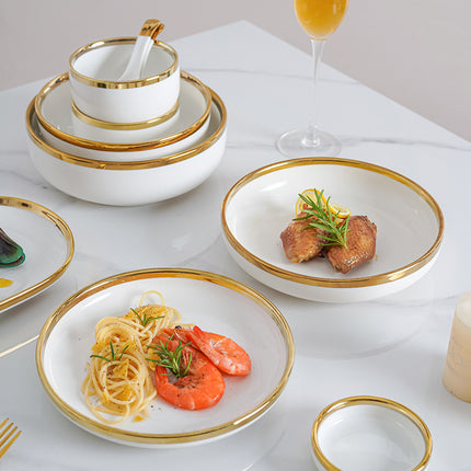 Luxe  9-delige tot 26-delige Porseleinen Servieset – Wit met goud  Rand, Moderne Elegantie voor Dineren