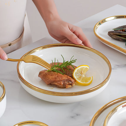 Luxe  9-delige tot 26-delige Porseleinen Servieset – Wit met goud  Rand, Moderne Elegantie voor Dineren